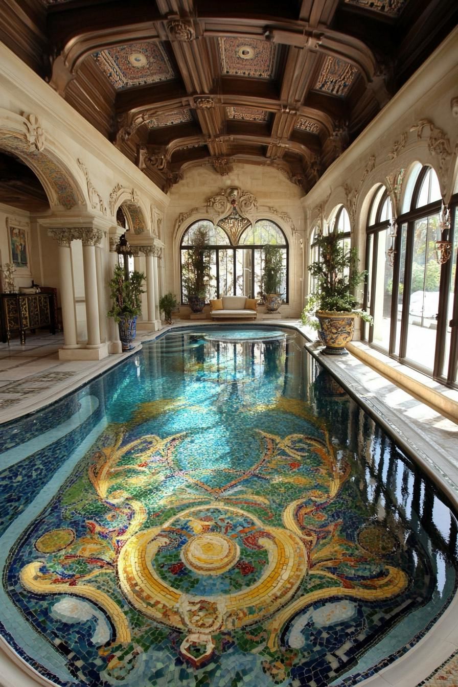 luxury mansion pool with unique mosaic floor 2