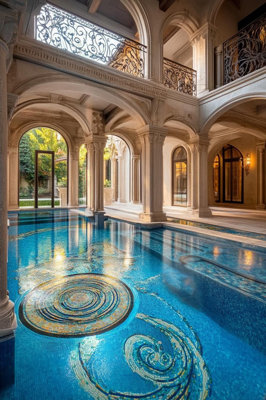 luxury mansion pool with unique mosaic floor 1
