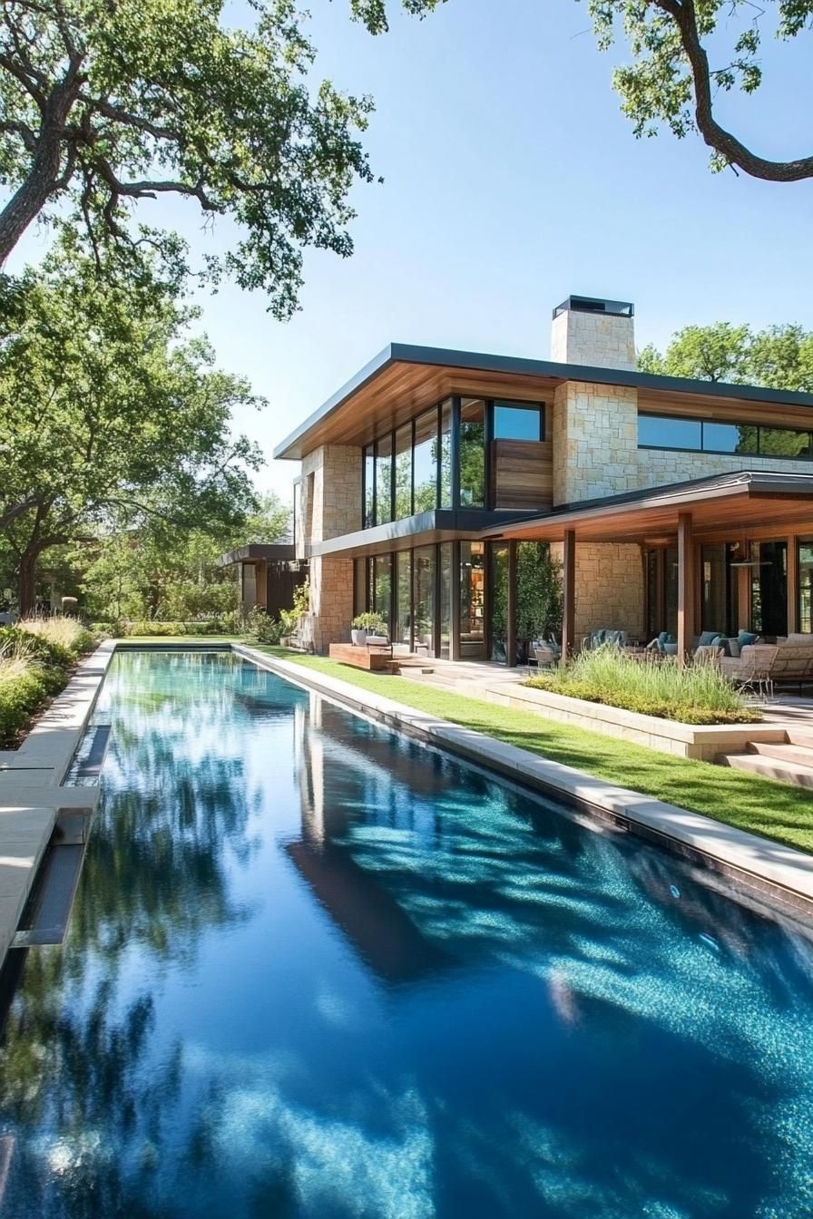modern mansion lap pool parallel to house facade 2