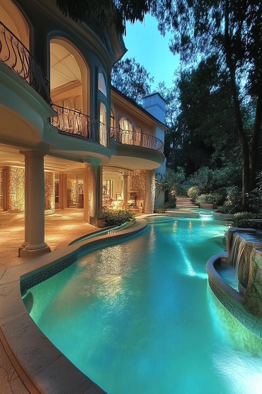 luxury mansion with large pool spanning outdoor and indoor 3