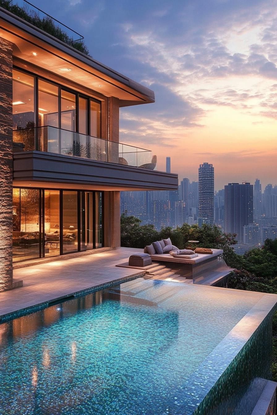 modern mansion geometric pool with stunning city skyline 2