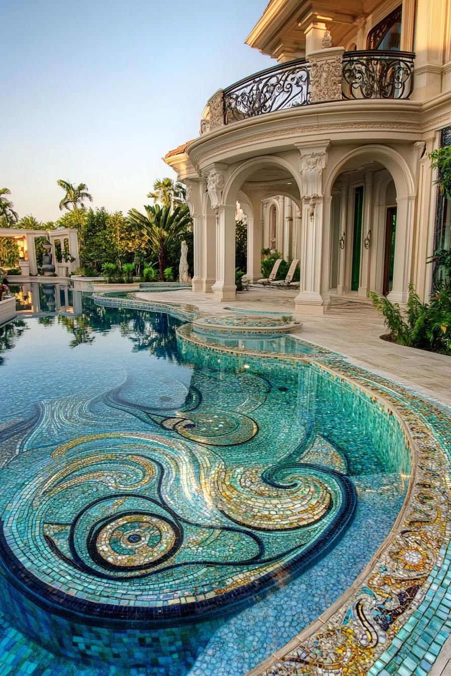 luxury mansion pool with unique mosaic floor 3