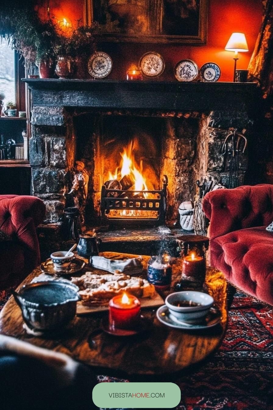 Cozy Cove by a Crimson Hearth