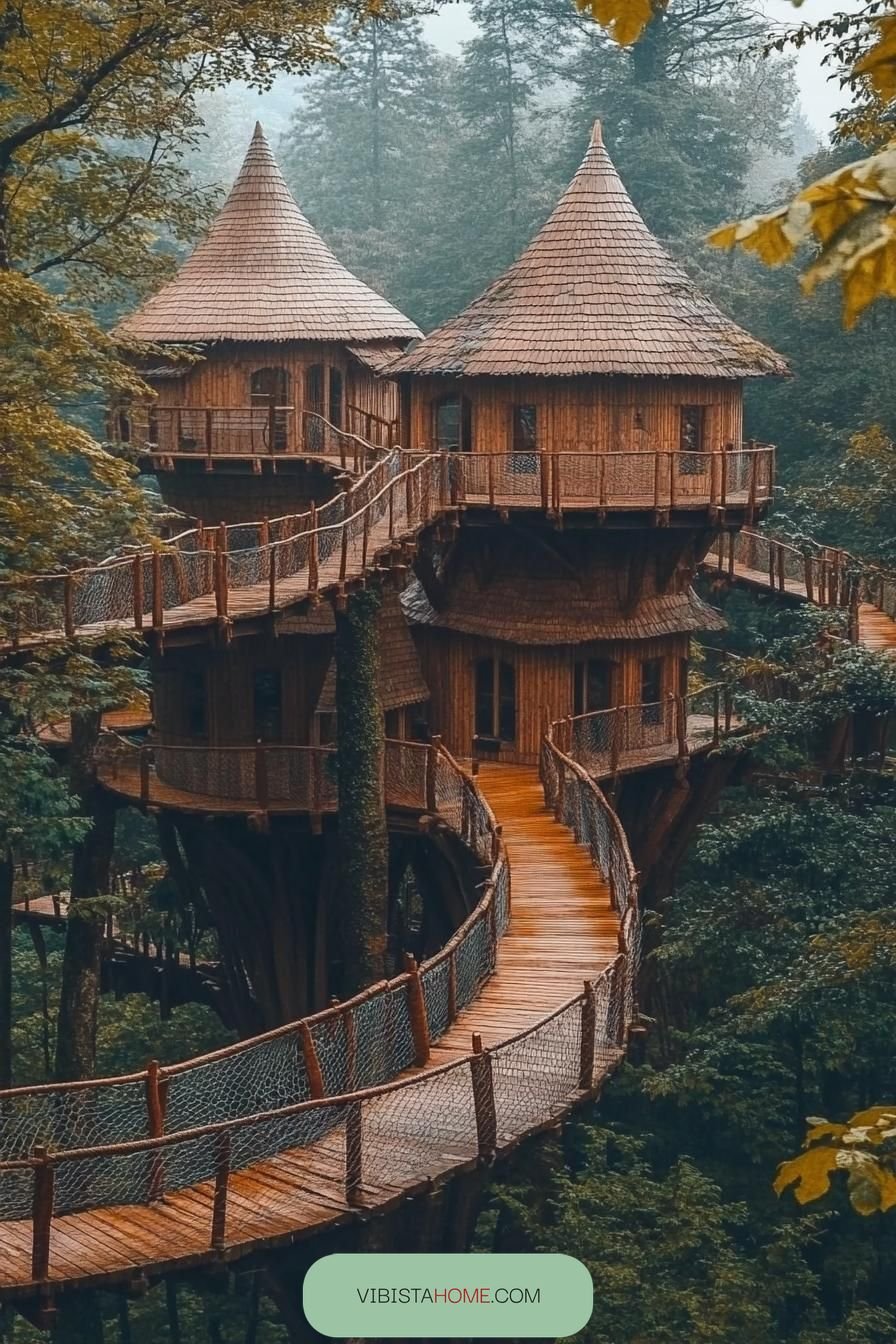 Treehouse Mansion Linked by Rope Bridges
