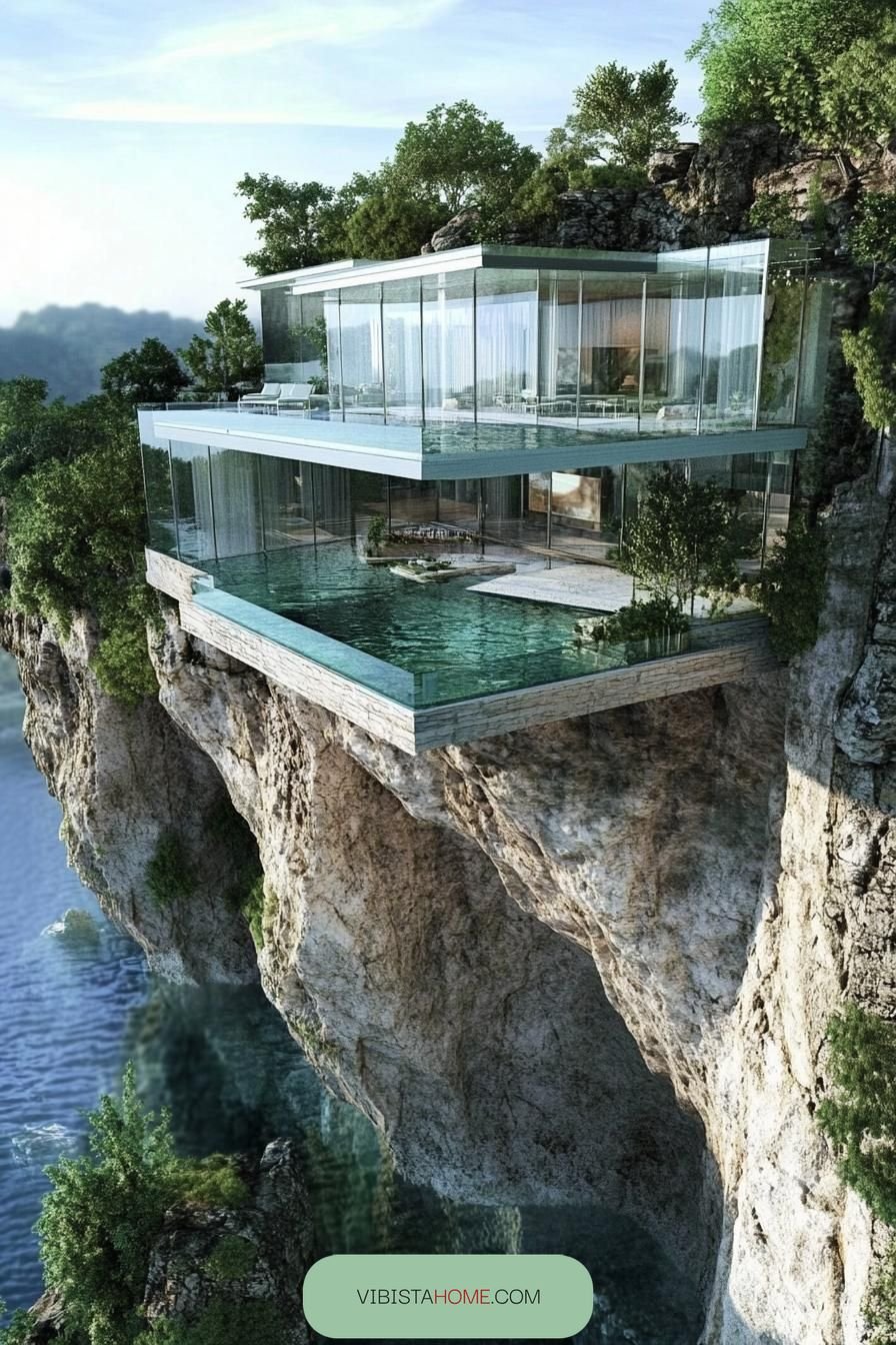 Cliffside Mansion With Floating Glass Walls