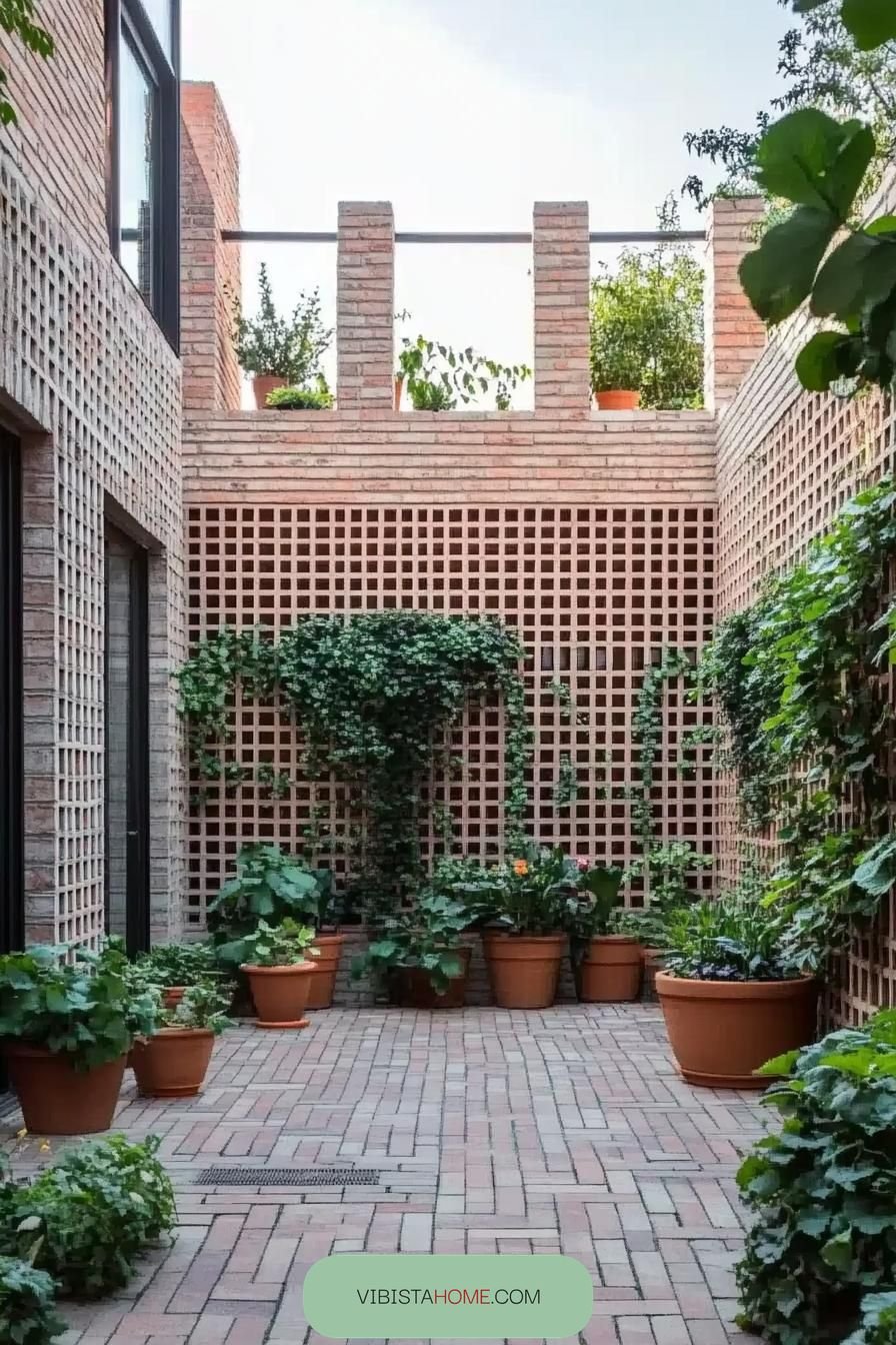 Lush Greenery Around a Brick Oasis