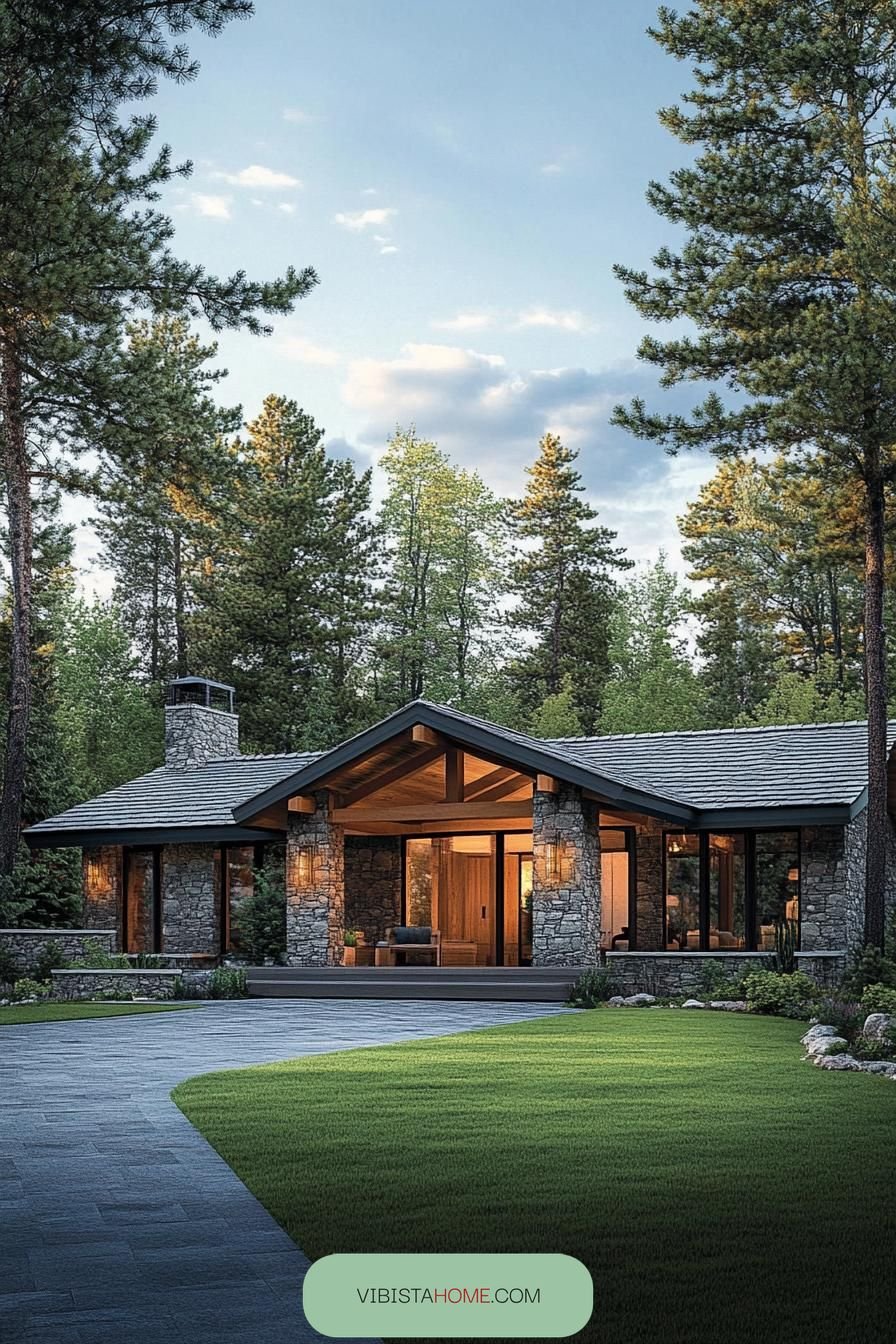Stone Retreat Tucked Among Pines