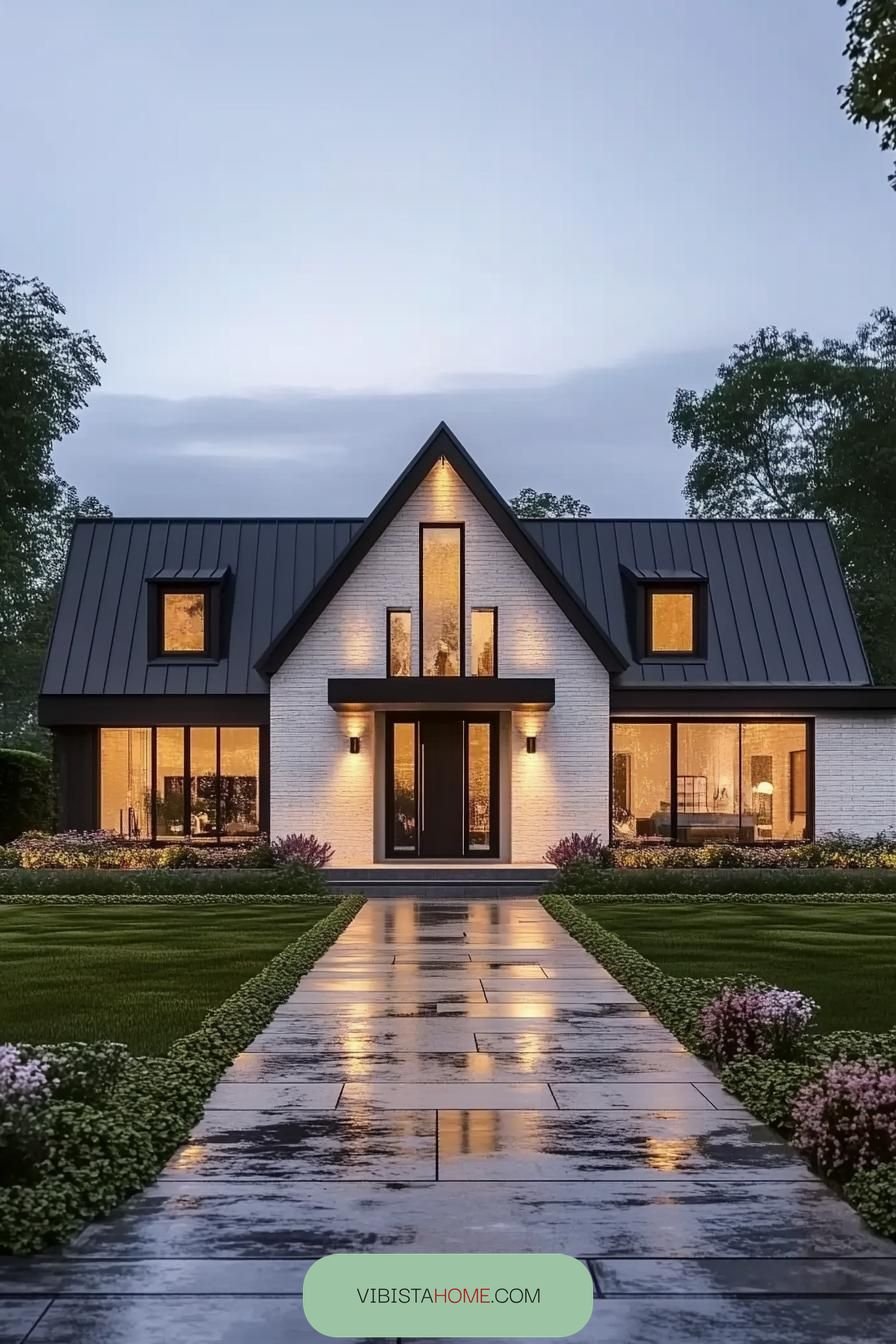 Modern Cottage Charm at Dusk