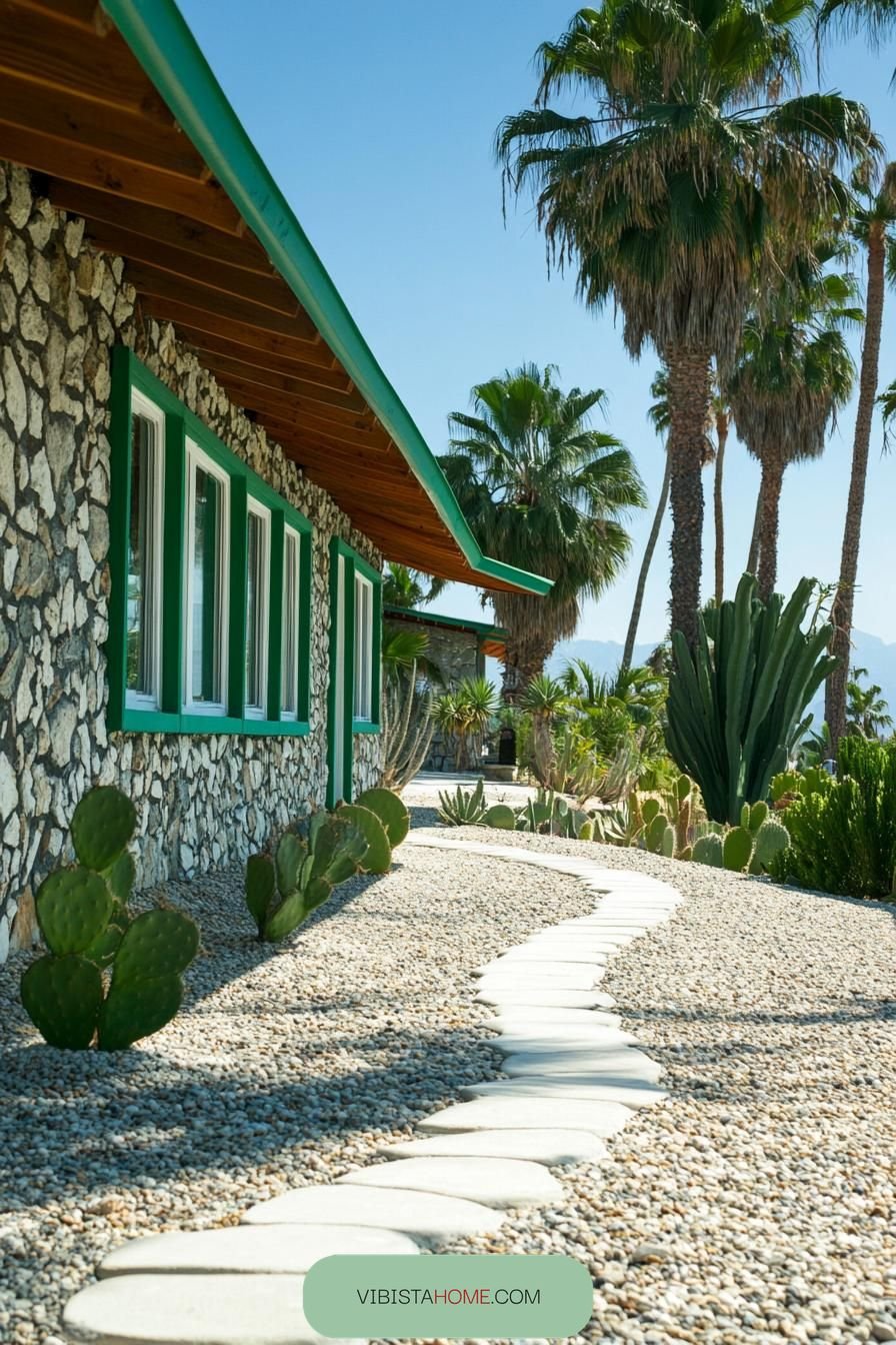Mid-Century Oasis of Pebbles and Palms