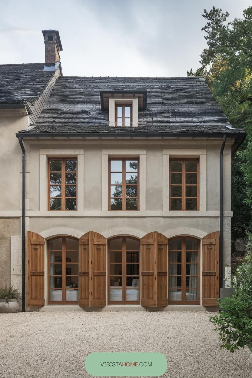 Wooden-Trimmed Stately Stone Villa