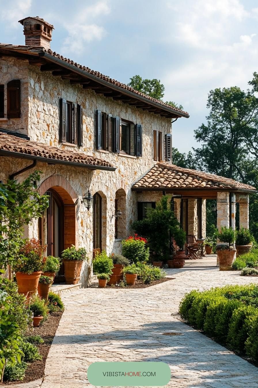 Sunlit Stone Facade Rustic Retreat