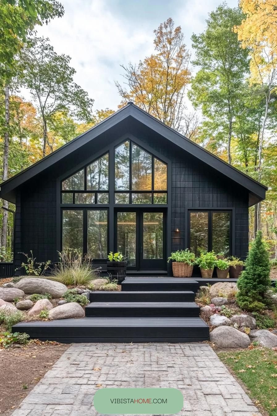 33) Bold Black Scandinavian Cabin