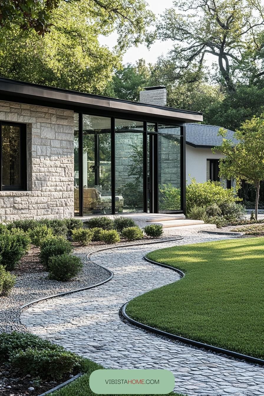Glass Elegance in a Curvaceous Stone Retreat