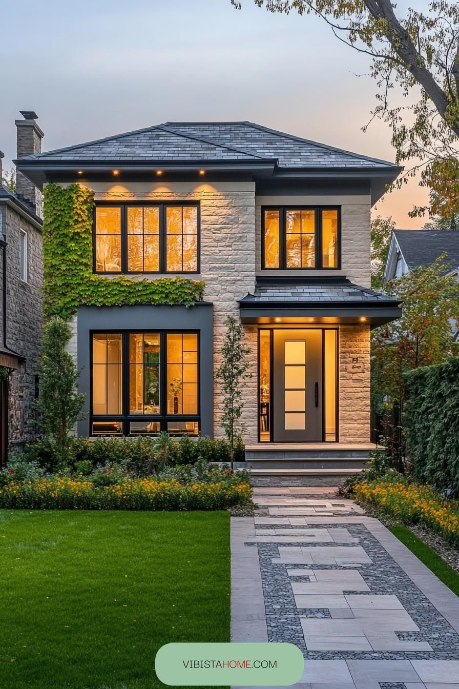Artful Entryway Stone Villa Style