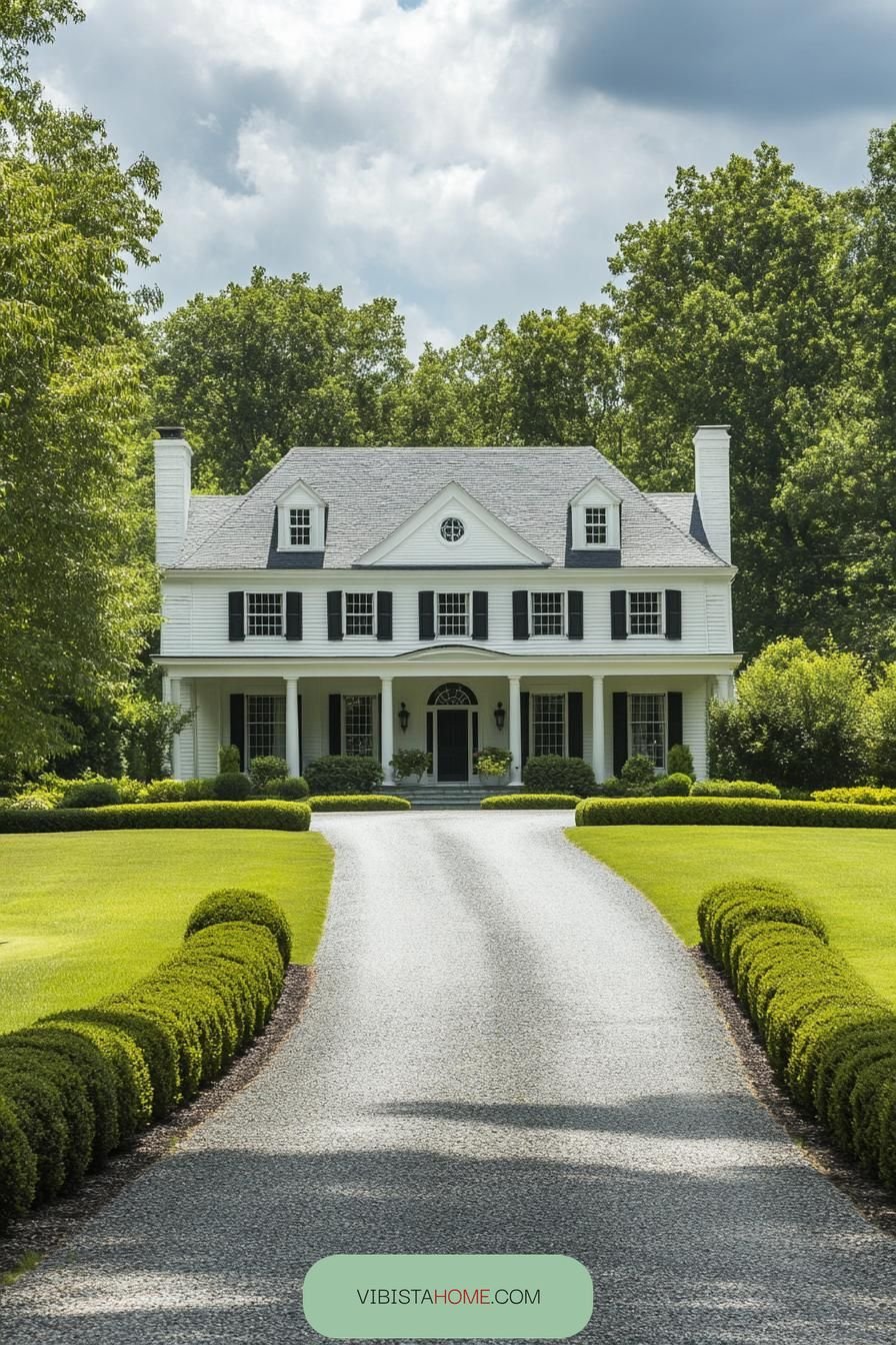 Verdant Scenery Framing an Elegant Colonial Manor