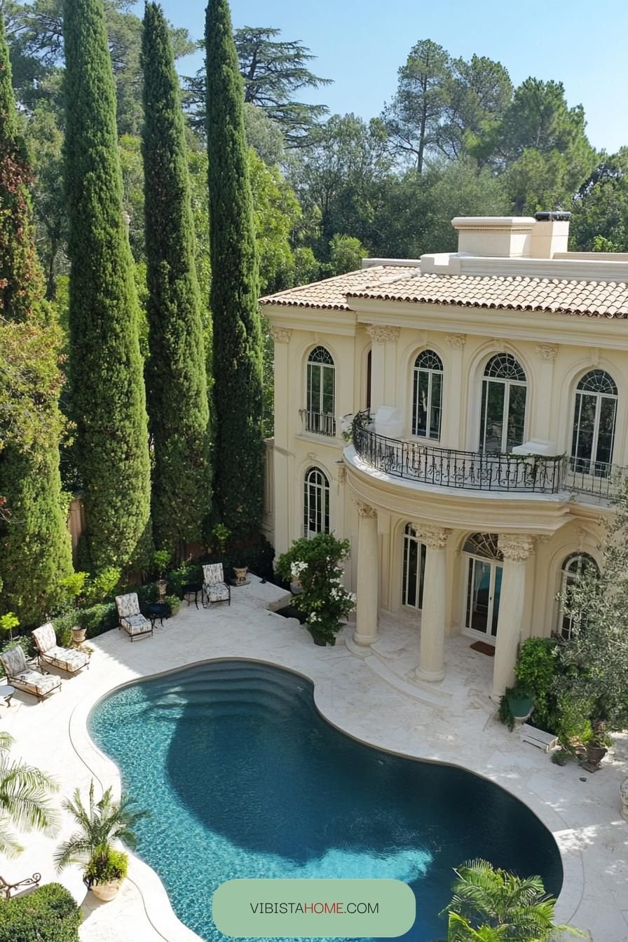 Pristine Pool Framed by Posh Columns