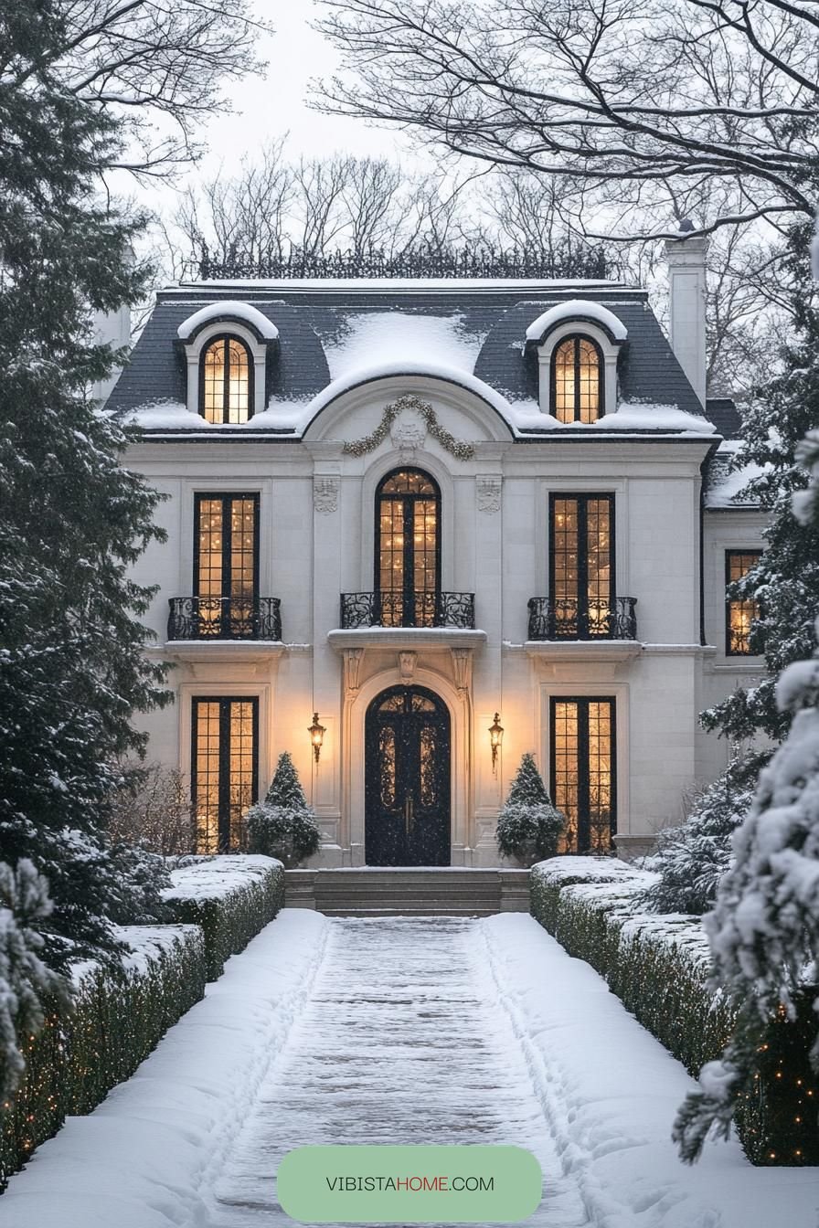 Classic Facade on a Charming Winter Mansion