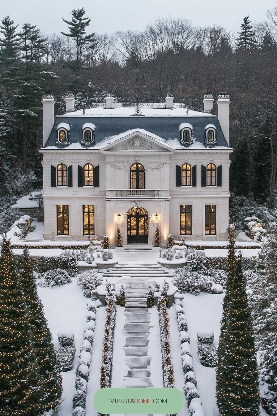 Elegant Chateau in Winter Wonderland