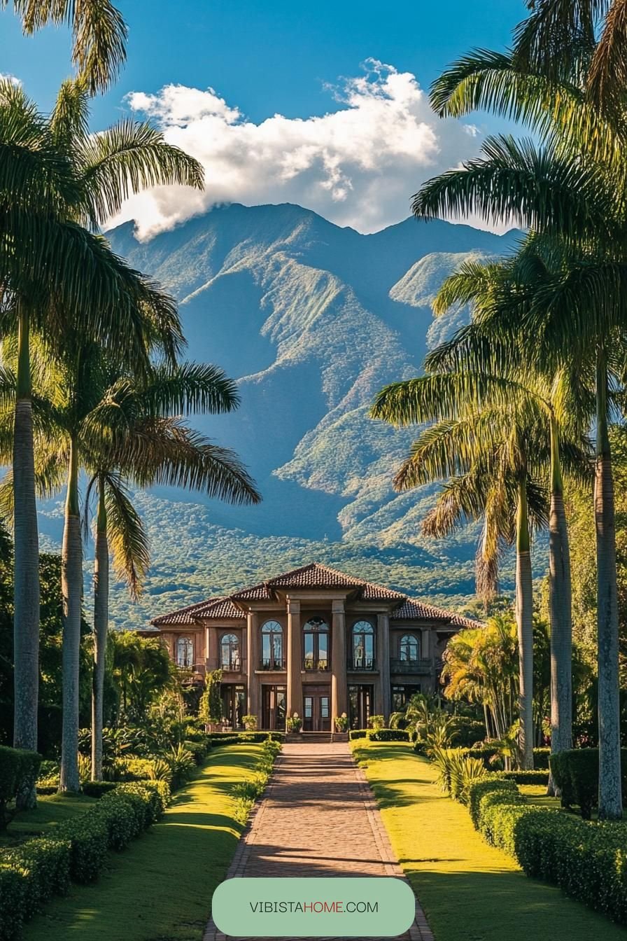 Mountain Majesty Over a Lush Mansion