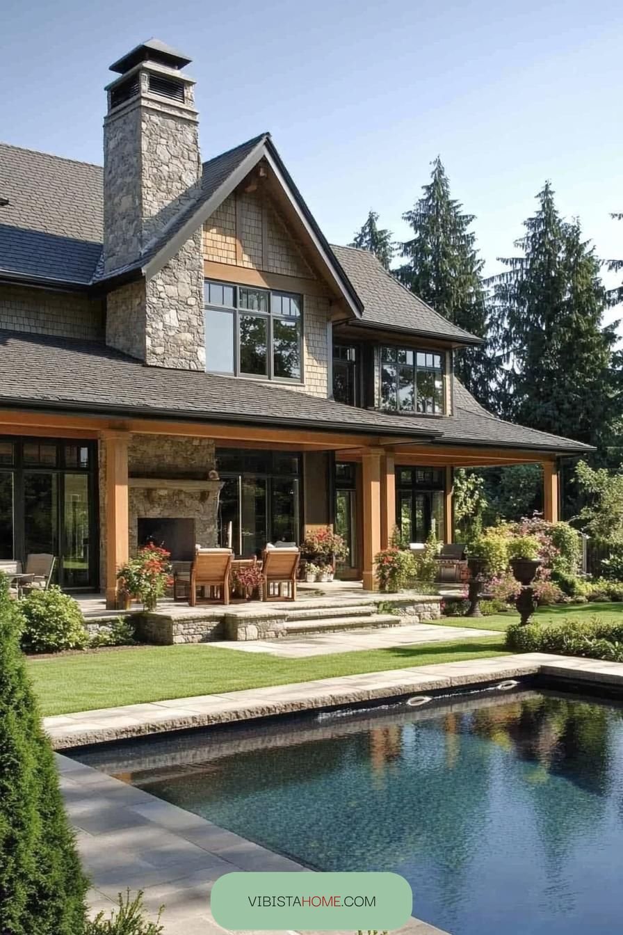Poolside Perch Under Gabled Grandeur