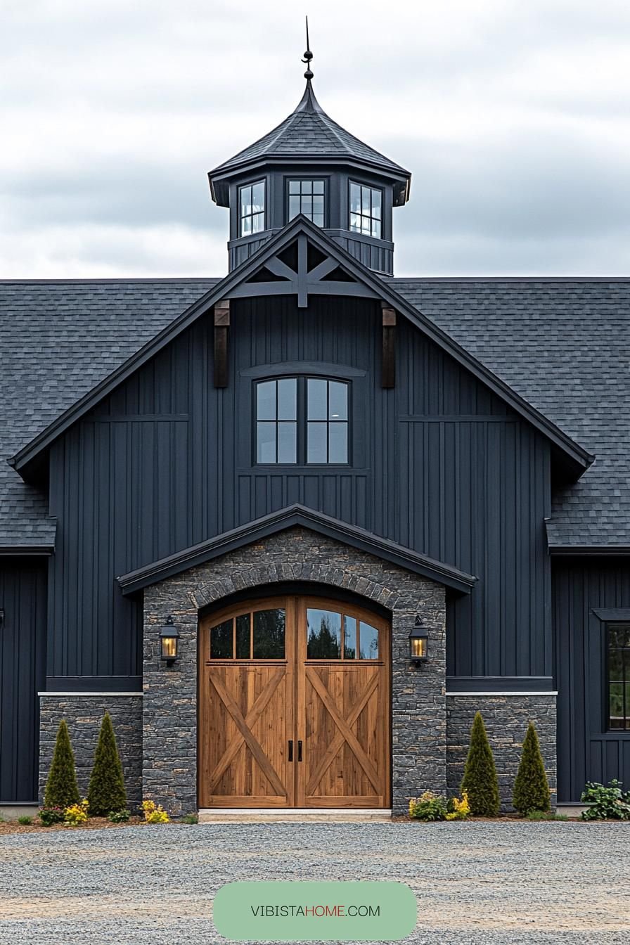 Midnight Barn Magic with Stone Facade