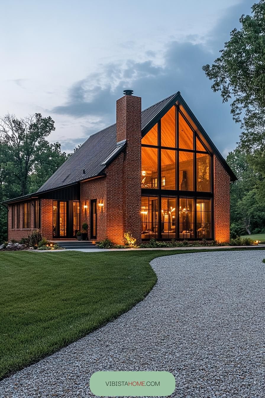 Brick-Lit Retreat Along a Pebbled Path